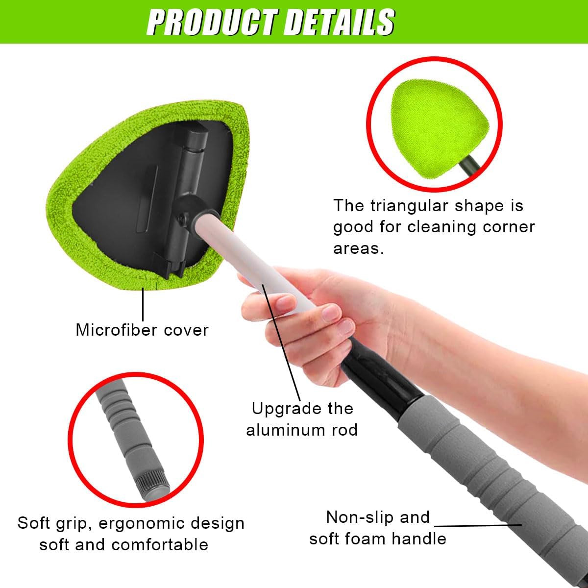 FathersDay 9PCS Car Window Cleaning Kit with Extendable Handle, Microfiber Pads & Spray Bottle