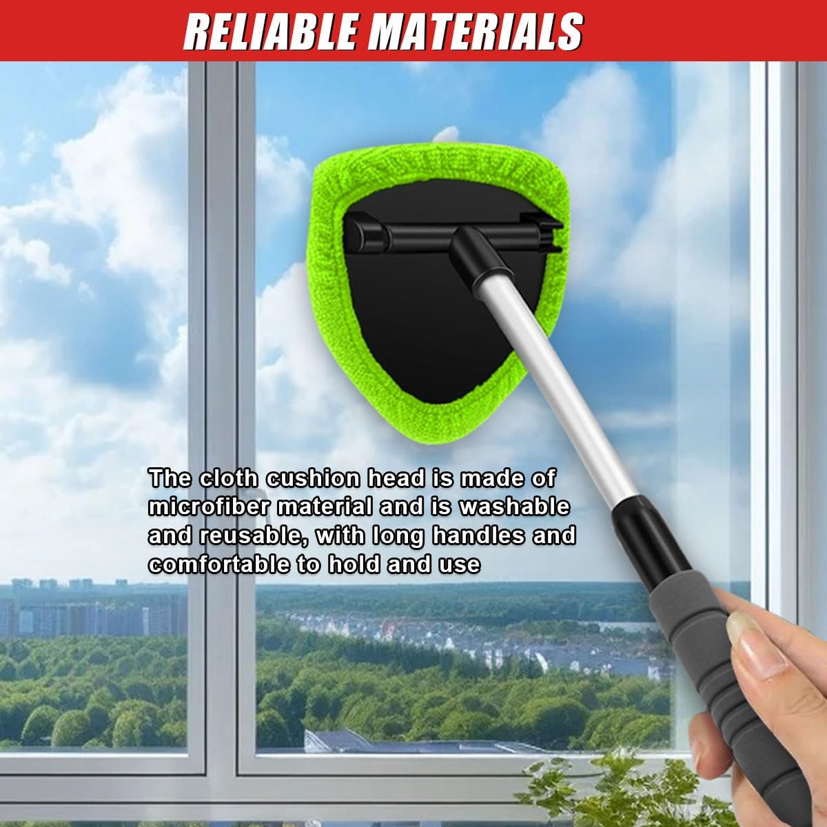 FathersDay 9PCS Car Window Cleaning Kit with Extendable Handle, Microfiber Pads & Spray Bottle
