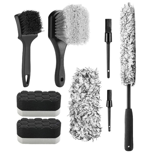 8PCS Car Detailing Brush Kit, Wheel Cleaner Set with Tire, Rim & Detailing Tools