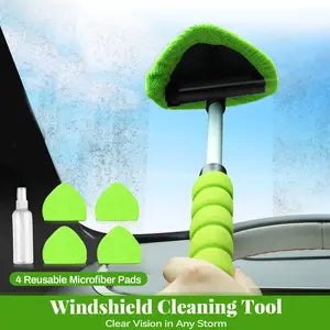 FathersDay 9PCS Car Window Cleaning Kit with Extendable Handle, Microfiber Pads & Spray Bottle