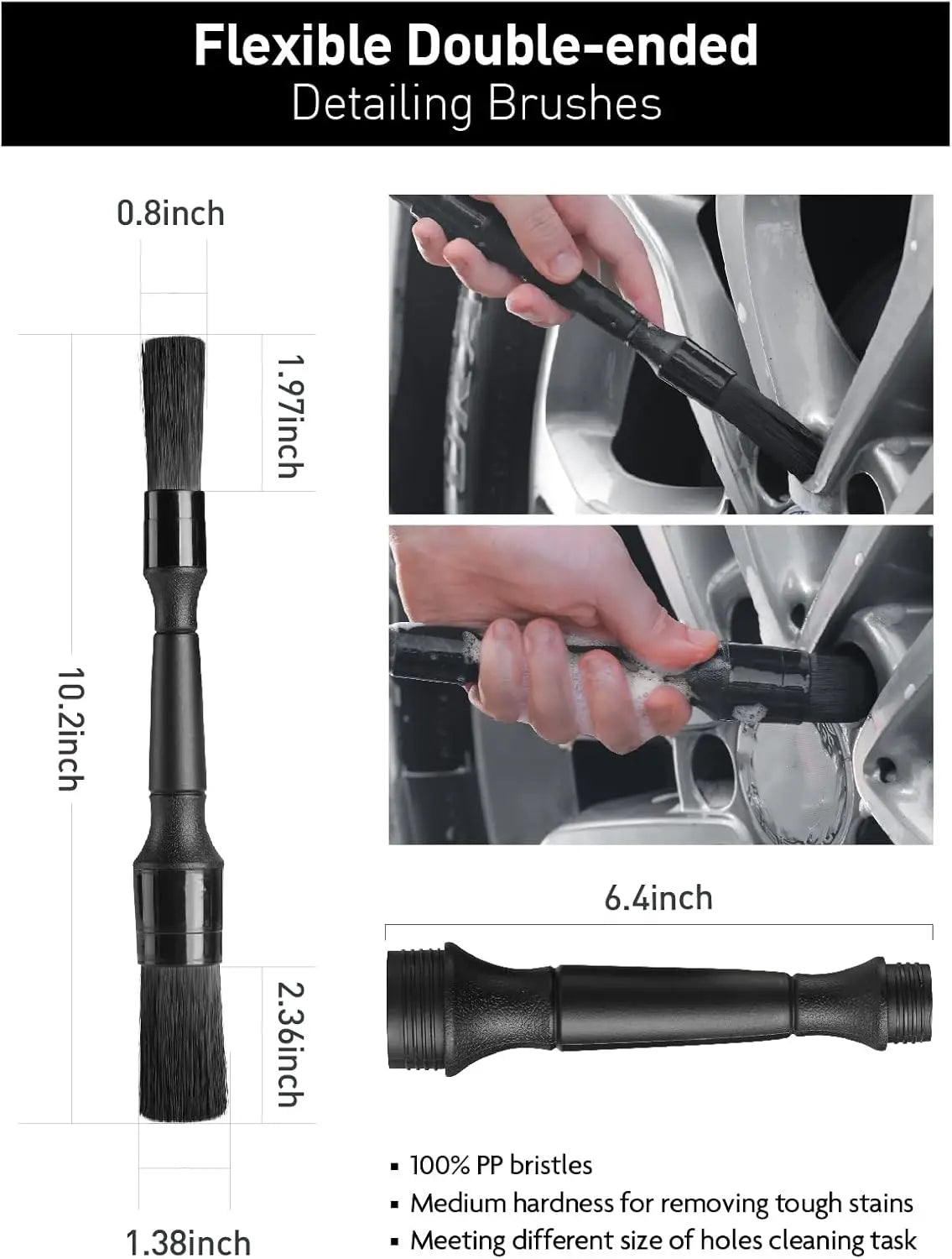 8PCS Car Detailing Brush Kit, Wheel Cleaner Set with Tire, Rim & Detailing Tools