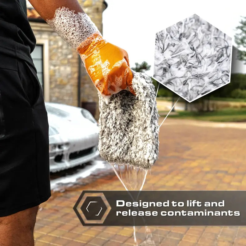 Ultra-Soft 70/30 Microfiber Wash Mitt, Edgeless Scratch-Free Car Cleaner