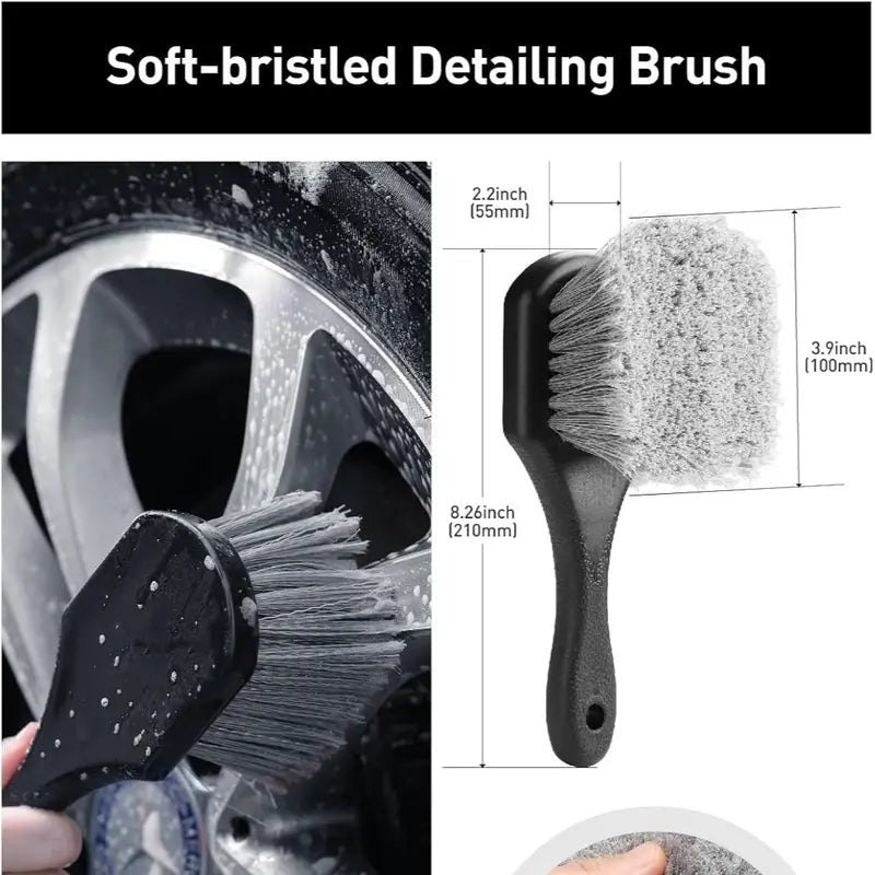 8PCS Car Detailing Brush Kit, Wheel Cleaner Set with Tire, Rim & Detailing Tools