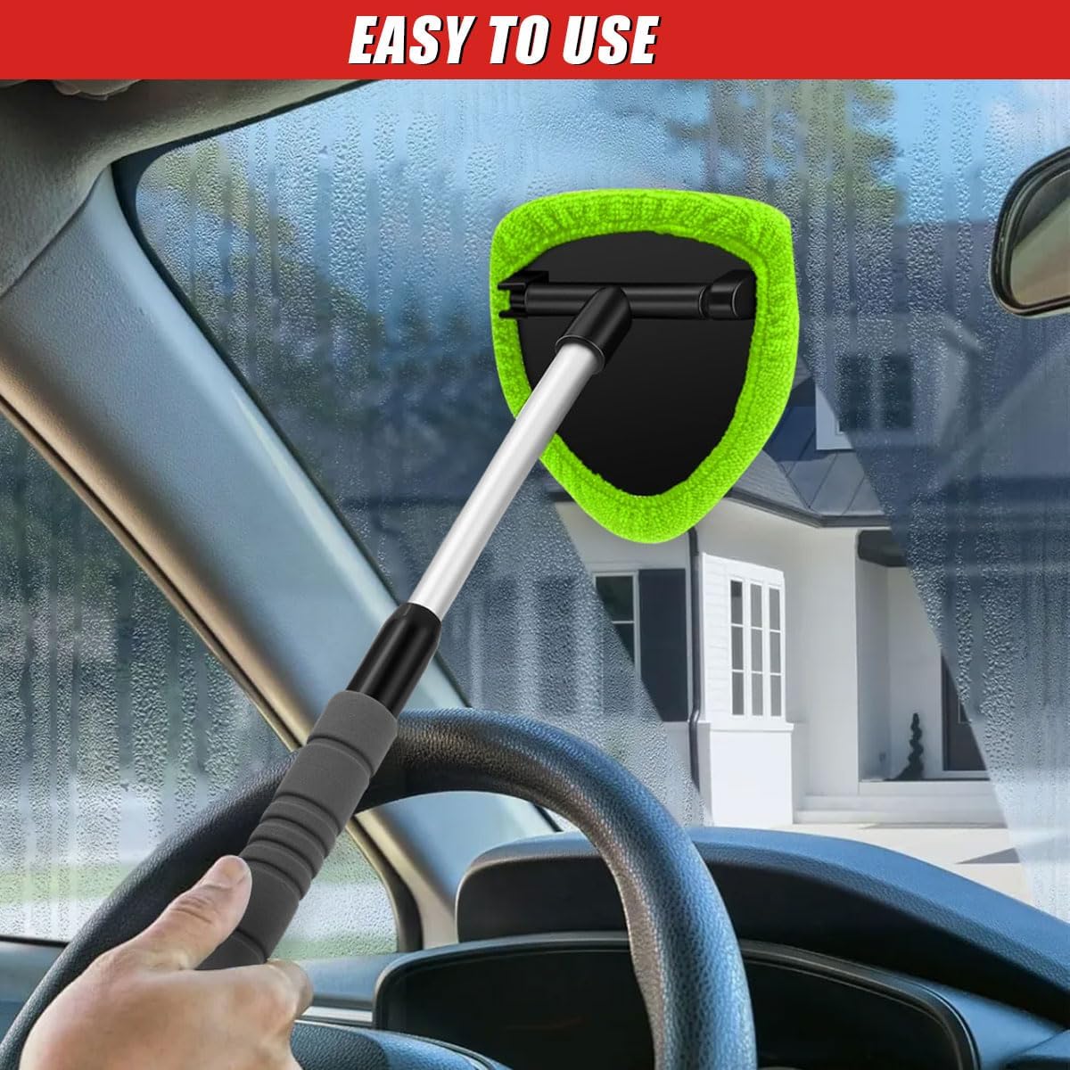 FathersDay 9PCS Car Window Cleaning Kit with Extendable Handle, Microfiber Pads & Spray Bottle