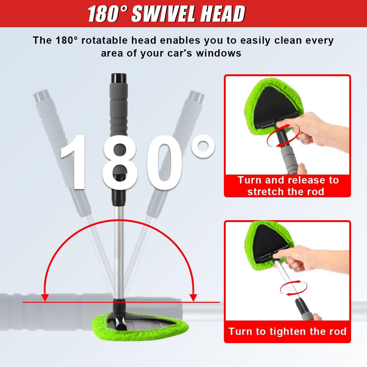 FathersDay 9PCS Car Window Cleaning Kit with Extendable Handle, Microfiber Pads & Spray Bottle